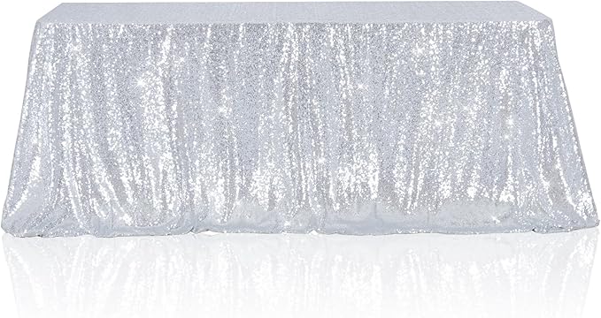 Poise3EHome Silver Sequin Tablecloth 60×120 Inch Rectangle Sequin Fabric Table Cloth for Baby Shower Birthday Christmas Party Wedding Christmas Holiday Cake Table Decoration