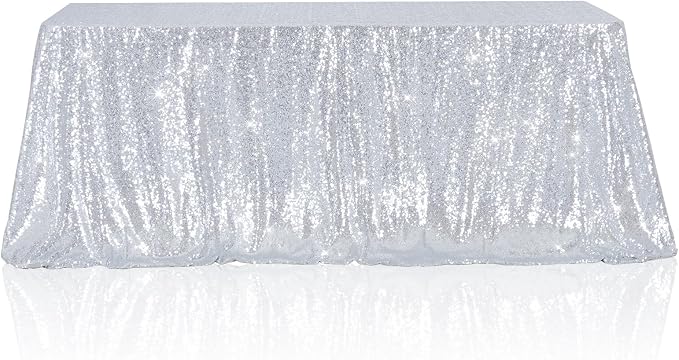 Poise3EHome Silver Sequin Tablecloth 60×102 Inch Rectangle Seamless Glitter Tablecloth for Baby Shower Birthday Christmas Party Wedding