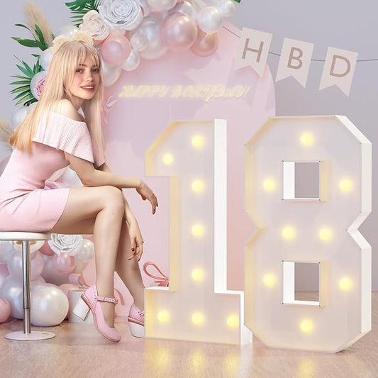 3FT Marquee Light Up Numbers 18th Birthday Decorations for Boys Girls, Large Marquee Numbers 18 Eighteen Years Olds Party Decor, Big Mosaic Numbers Anniversary Decorations
