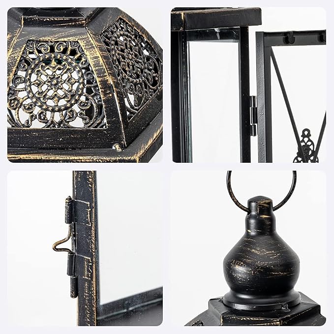 Large Lantern Decorative Outdoor & Indoor, Set of 2 (15’’&10’’) Metal Candle Lanterns Decor, Vintage Hanging Candle Holder for Front Porch Patio Wedding Farmhouse Home, Spring Decoration