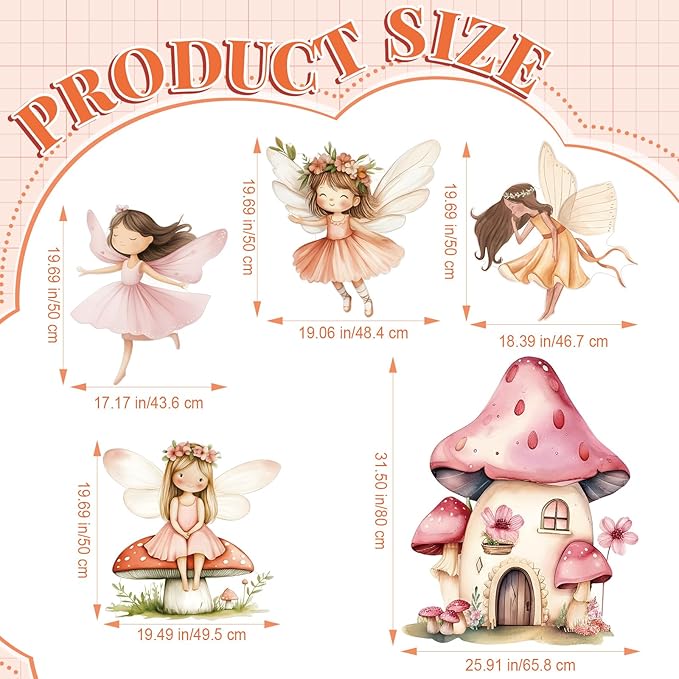 Fairy First Birthday Decoration 5PCS Floral Fairy Princess Cardboard Cutout Pink Stand Up Prop Mushroom Door Backdrop Yard Stake for Enchanted Woodland Fairytale Party Decor