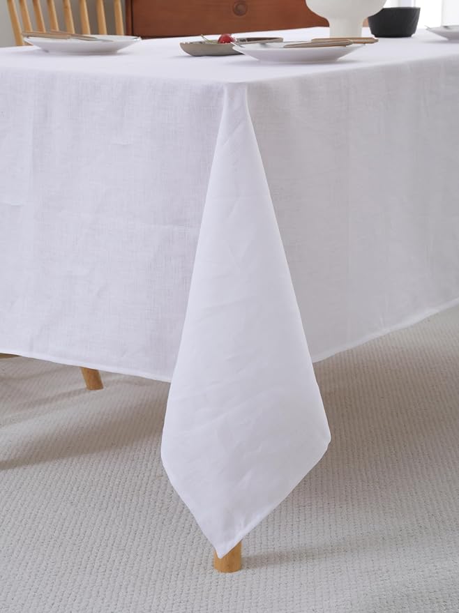 100% French Flax Linen Tablecloths Rectangle 120Lx60W Inch for Dinners, Parties, Easter, Halloween, Camping, Machine Washable, 10-12 Sets (60''x120'', White)