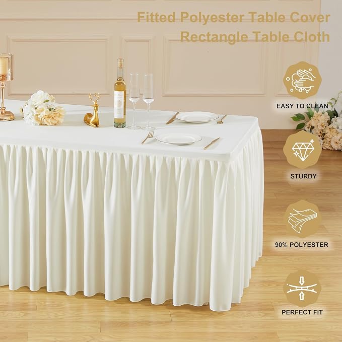Wish Care 6 Pack Cream Rectangle Table Clothes for 8 Foot Tables, Polyester Fitted Tablecloths 8ft Stretch Table Cover for Wedding, Birthday, Parties, Trade Show, Craft Show