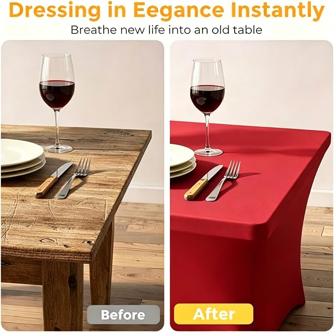 Red Spandex Tablecloth 10 Pack, 8FT Fitted Stretch Table Cloth with Reinforced Foot Pockets for 96 x 30 x 30 Inch Rectangle Tables, Washable Table Covers for Trade Shows, Weddings, Parties