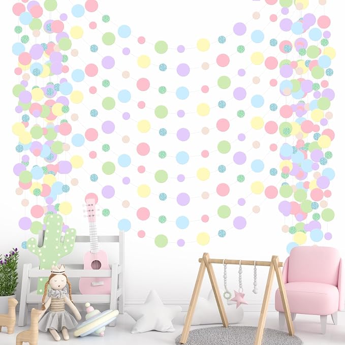 Outus 10 Pieces Colorful Circle Garland Banner Hanging Paper Dot Decorations for Classroom, Birthday Party, Baby Shower, Wedding Backdrop & Photo Booth Graduation Decor (Pastel)