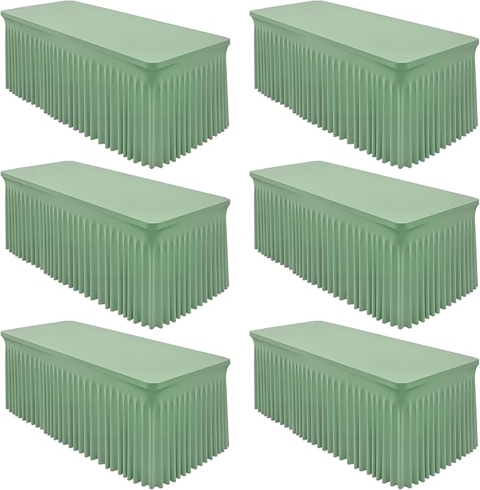 6 Packs Sage Green Spandex Table Cloths 6 Foot, Fitted Stretch Table Cover with Skirts 30x72 Inch, Wrinkle-Free Floor Length Tablecloths Rectangular for Weddings Parties Banquets Events Decorations