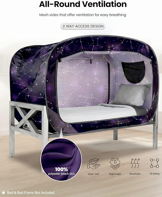ANC POP Bed Tent Twin Bed Canopy Portable Dream Tent for Adult Indoor Sleeping Tents with 2 Doors Breathable Private Space Tents, Starry Constellation
