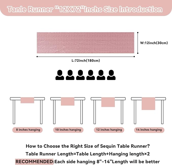 Sugargirl 10 Packs 12 x 72 inches Sequin Table Runner, Glitter Rose Pink Table Runner for Birthday Party Supplies Wedding Holiday Celebration Event Decorations