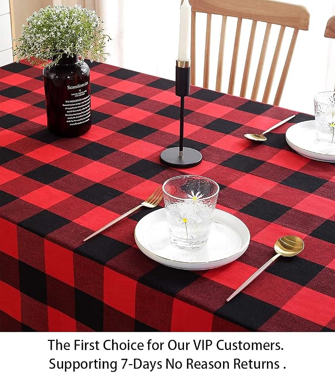 ShinyBeauty Rectangular Tablecloth 60"X120" Red and Black Checkered Tablecloths Cotton Table Linen Farmhouse Picnic Buffalo Plaid Table Cloth