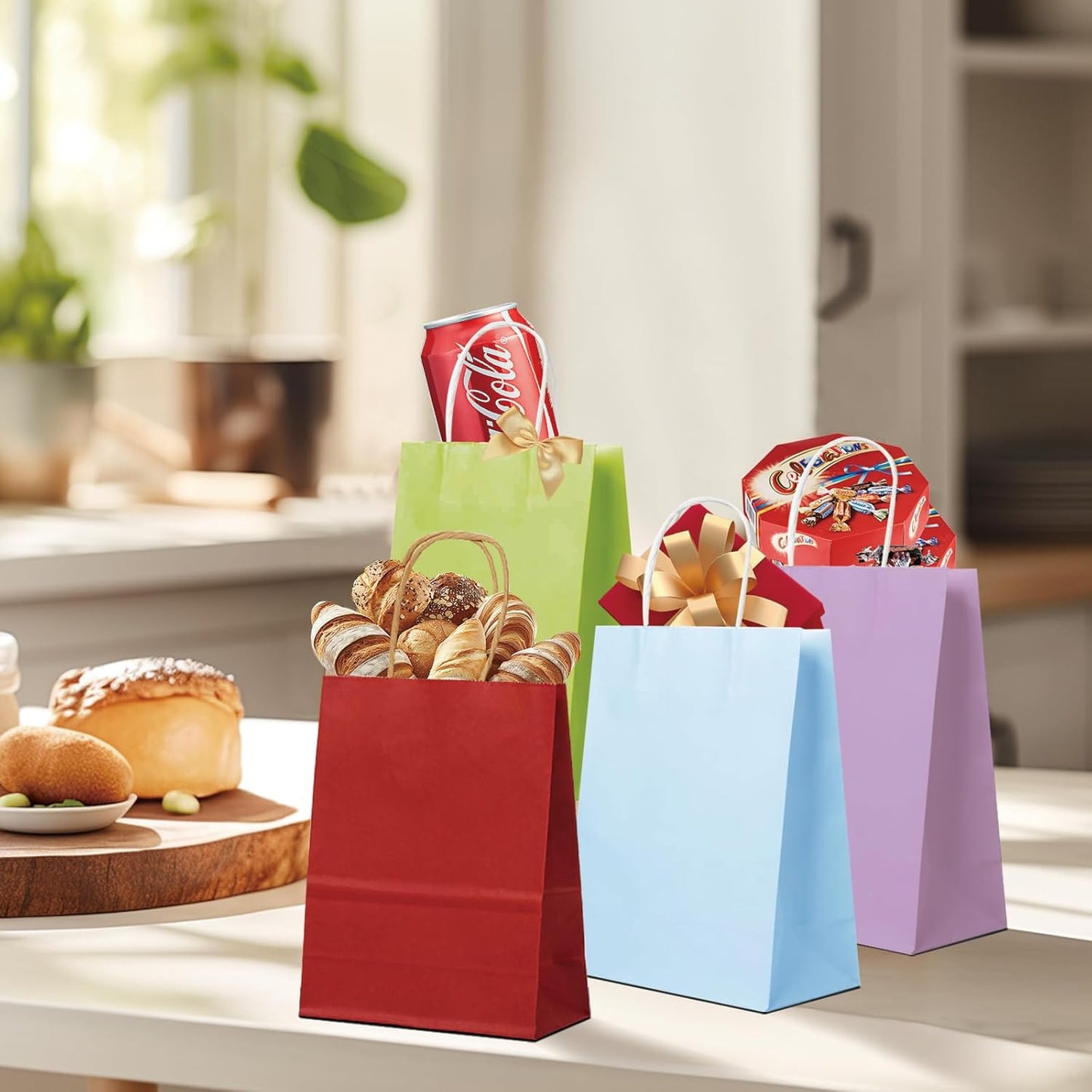 BAG BOX 25 Pack Small 5.9x3.1x8.25 Inch Purple Kraft Paper Gift Bags with Handles for Bulk Shopping, Retail, Craft, Party Favors, Wedding, Grocery & Sacks