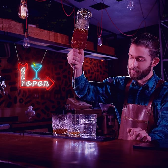 Bar Open Neon Sign, LED Bar Sign Light 15.35 x 11.81 Inch with Dimmer, USB Powered Wall Decor for Home Bar Man Cave Pub Restaurant Beer Bar Game Room Party Decor