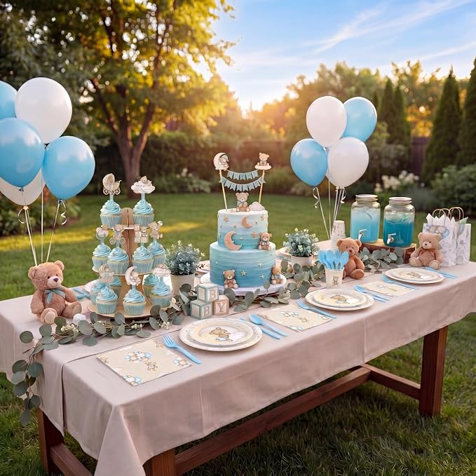 Teddy Bear Baby Shower Plates and Napkins Set for Boy – We Can Bearly Wait Baby Shower Decorations – Serves 20, Paper Plates, Napkins – Bear Party Supplies Decorations Tableware for Birthday
