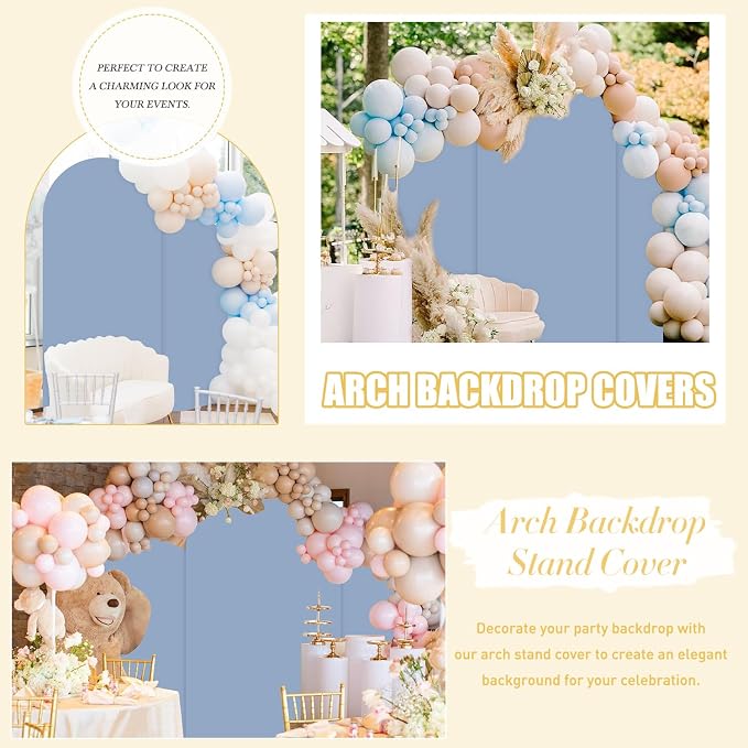 FUHSY Dusty Blue Backdrop Arch Cover (7.2FT, 6FT) Set of 2 Spandex Arch Backdrop Cover Wedding Chiara Arch Covers Stretchy Backdrops for Birthday Party Ceremony Wedding Baby Shower Arches Decorations