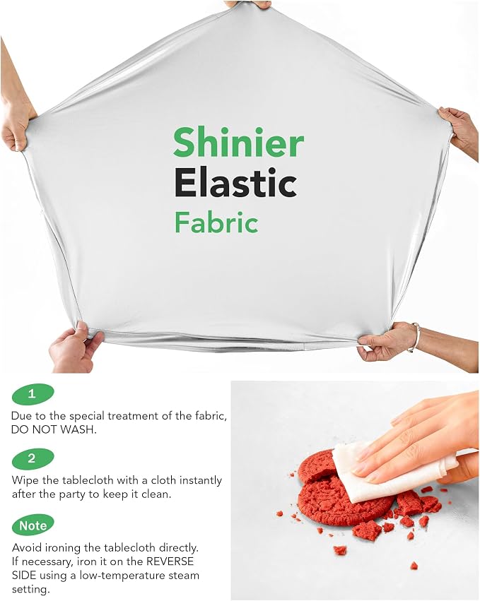 Cocktail High Top Table Covers - 32x43 Inch Fitted Spandex Round Cocktail Tablecloth for Bar Height Standing Table Cloths Reusable, for Party Wedding Banquet Event Decorations, Shiny White, 8 Pack