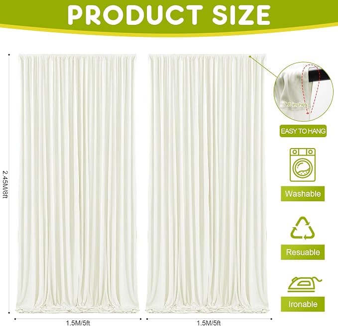 Wokceer 8FT Backdrop Stand with White Backdrop Curtain for Parties Pipe and Drape Kit with Base Adjustable Backdrop Stand Drape for Wedding Birthday Party Photo Booth Background Photography Decor