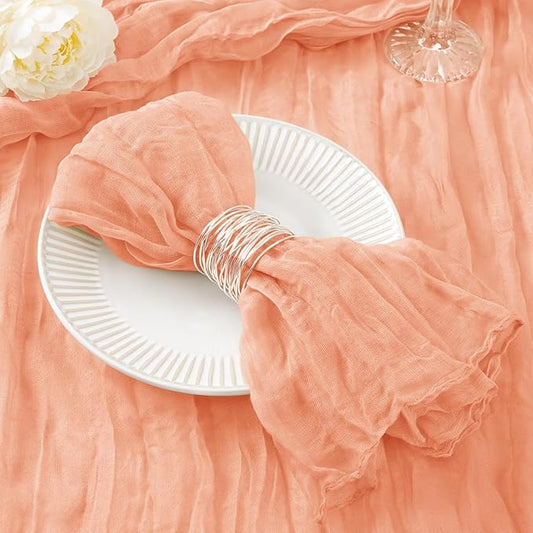 DeZerlor 20 Pack Peach Cheesecloth Napkins Spring Cloth Napkins Set of 20 Dinner Napkins Bulk 21x21 Inches for Wedding Bridal Shower Baby Shower Parties