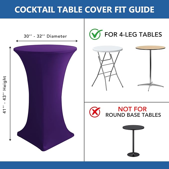 Cocktail Table Covers-Spandex Round High Top Table Cloths 6 Pack 32x43 Inch-Dark Purple Stretch Fitted Bar Tall Tablecloth for Pub Bistro Highboy Party Event Banquet Height Satnding Tables