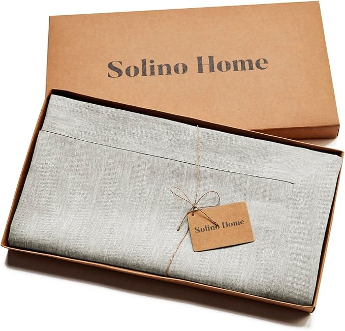 Solino Home Linen Tablecloth 60 x 144 Inch - 100% Pure Linen Oyster Grey Table Cloth for Rectangle Tables - Athena, Machine Washable Tablecloth for Summer