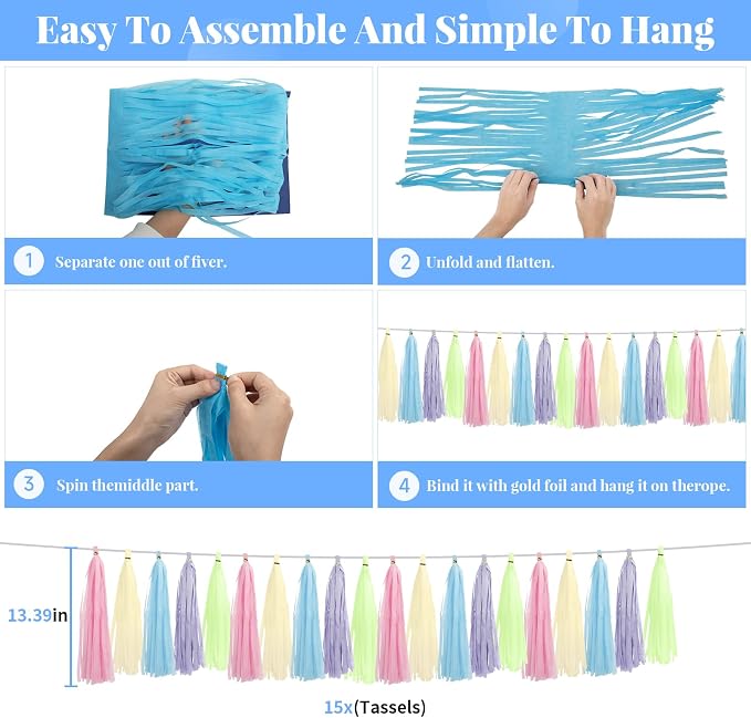 Pastel Rainbow Party Decorations 50Pcs Pastel Birthday Decorations for Girl | with Happy Birthday Banner Balloons Paper Pom Poms Lantern Hanging Swirls Garland Ribbon Macaron Theme Party Supplies