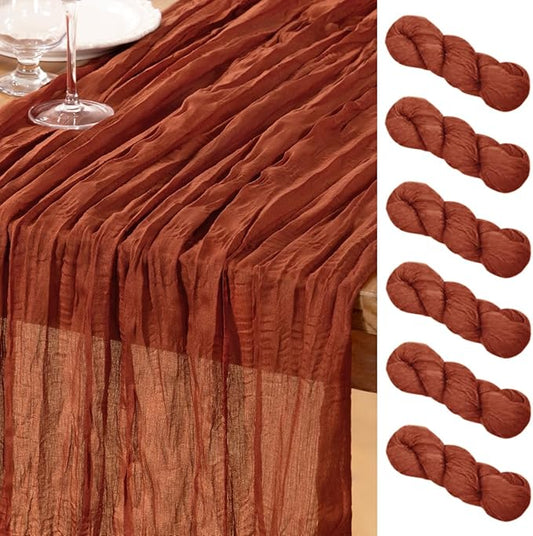 DeZerlor Terracotta Cheesecloth Table Runner Burnt Orange 6 Pack Spring Easter Table Runners 120 Inches Rust Cheese Cloth Table Decor for Wedding Bridal Baby Shower Parties