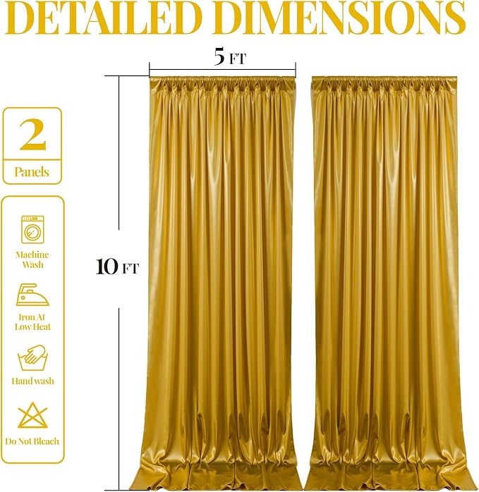 10x10ft Dark Gold Glitter Backdrop Curtain for Parties, Wrinkle Free Satin Photo Backdrop Drapes 2 Panels 5x10FT Shimmer Back Drop Cloth for Wedding Birthday Photoshoot Photography Background Decor