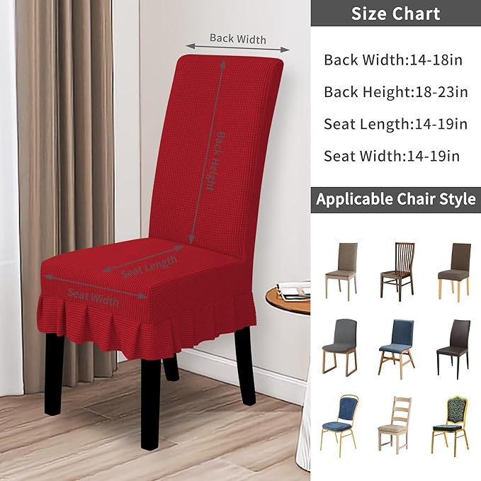 Easy-Going Dining Chair Covers Stretch Parsons Chair Slipcover with Skirt Chair Covers for Dining Room Restaurant Banquet (2 PCS, Red)
