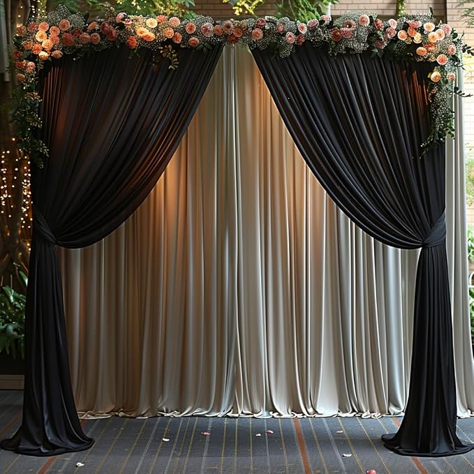 30x10ft Wrinkle Free Black Backdrop Curtain for Parties Soft Fabric Drapes Wedding Black Curtain Backdrop for Birthday Party Decorations Background for Photography 5x10ft, 6 Panels