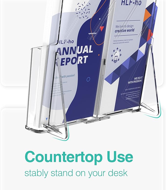 Brochure Holder 8.5x11 Inch Acrylic Literature Holders with Removable Divider for 4x9 inch Clear Pamphlet Display Stand Countertop Use or Wall Mount for Office, Lobby, Hotel, Trade Show, 4 Pack