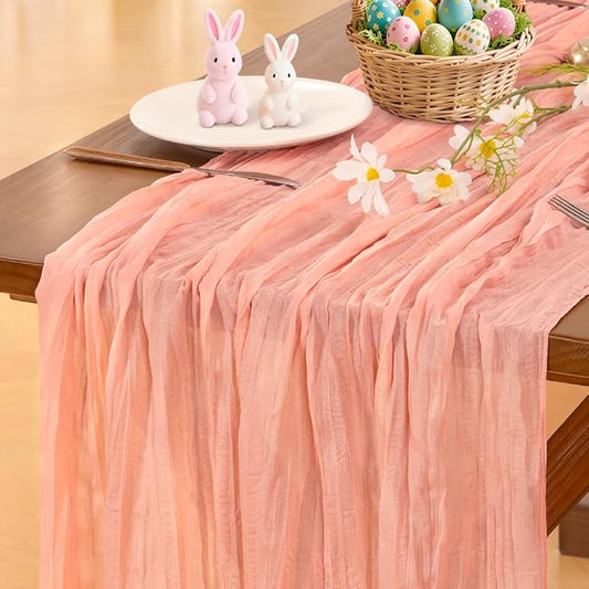 Socomi Coral Peach Summer Cheesecloth Table Runner Boho Rustic Gauze 120 inch 10FT Cheese Cloth Sheer Runner for Wedding Party Baby Shower Birthday Home Decor Holiday Decorations