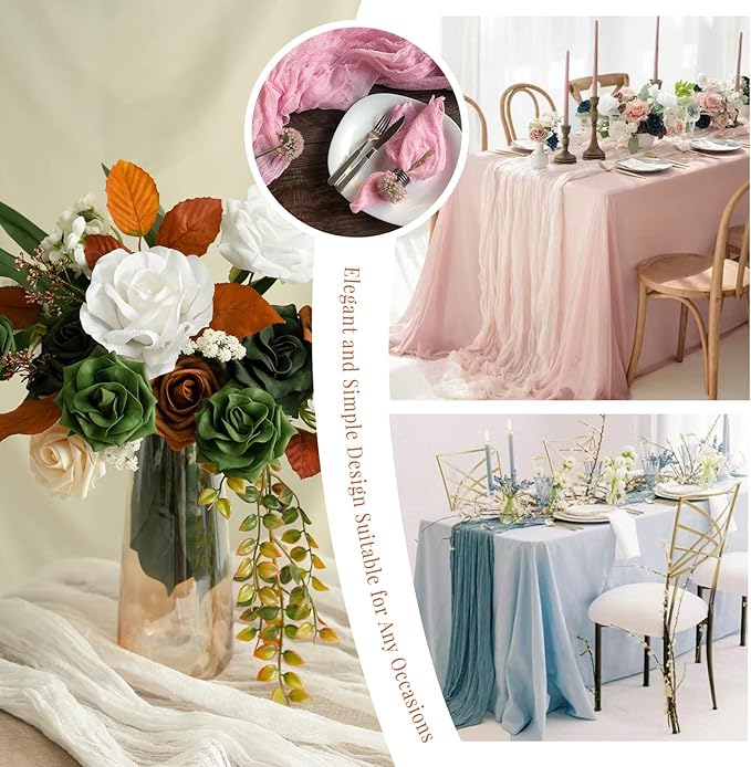 12 Pack Cheesecloth Table Runner 35 x 120 inch Long Boho Cheese Cloth Gauze Table Runners Semi Sheer Table Runner for Wedding Decor, Bridal Shower, Birthday Party (Brown)