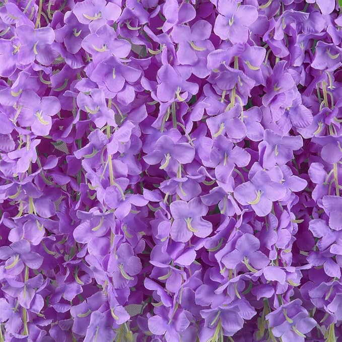 Pauwer Wisteria Hanging Flowers 12 Pack Fake Flower Garland Artificial Wisteria Vines Rattan Silk Flower String Wedding Party Wall Decorations,Purplete