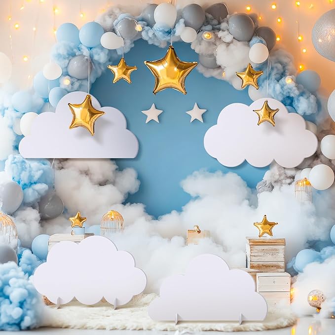 4 Pcs Large White Cloud Cardboard Cutout Standup Life Size Birthday Party Decorations White Cloud Cardboard Cutouts for Baby Shower Birthday Party Photo Backdrop Favors