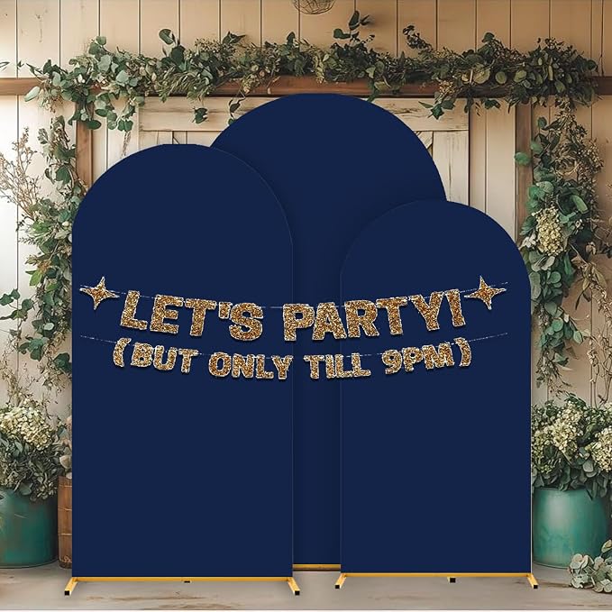Arch Backdrop Stand and Cover Set (7.2ft,6.6ft,6ft) Metal Arch Frame Stand Gold with Navy Blue Cover for Wedding Birthday Party Baby Shower with Storage Bag(Navy Blue, 7.2FT+6.6FT+6FT)