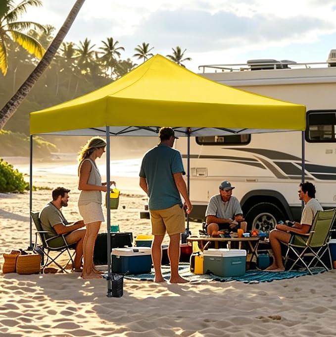 10x10 Heavy Duty Canopy Pop Up Commercial Canopy Tent, Vendor Tent with 400D Oxford Fabric for Camping Outdoor Events Parties Weddings, UPF 50+ Waterproof (Yellow)