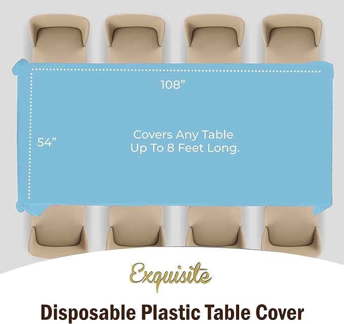 Exquisite Sky Blue Tablecloths for Rectangle Tables 48 Pack Plastic Table Cloth Disposable 54" X 108" Sky Blue Table Cloths Rectangle Tablecloth Plastic Tablecloths Rectangular Party Supplies