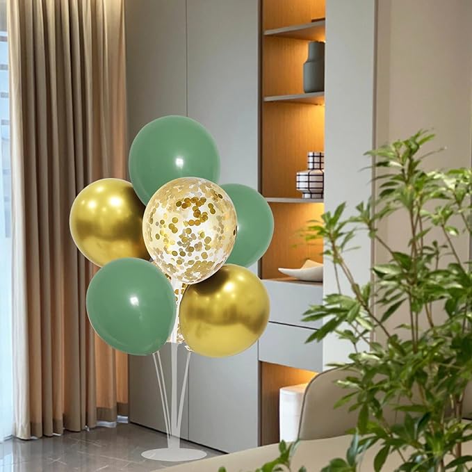 ZJDHPTY 4Set Green and Gold Balloon Stand Table Centerpieces Party Decor | Woodland Baby Shower Bridal Shower Jungle Birthday Graduation Retirement St. Patrick's Day Easter Wedding Party Decorations