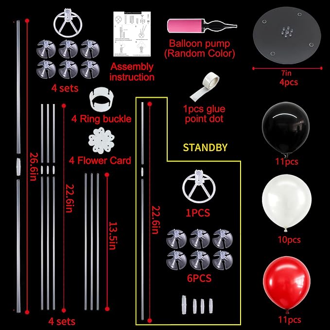 TONIFUL 4 Set Black Red White Balloon Centerpieces for Table,Balloon Stand Kit for Black Party Decor 2026 Graduation Wedding Chinese New Year Eve Birthday Party Decorations,Retirement