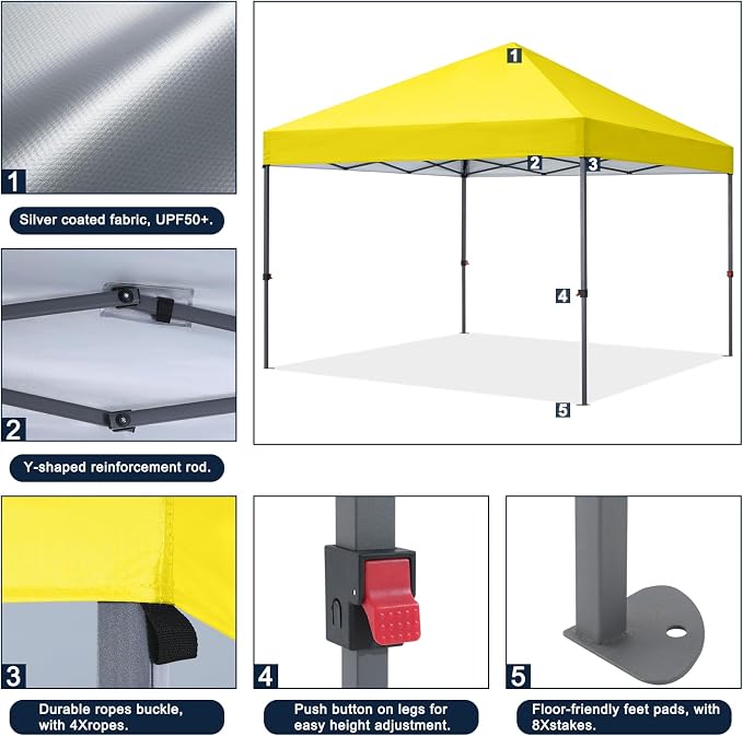 COOSHADE Durable Easy Pop Up Canopy Tent 10x10Ft, Light Yellow