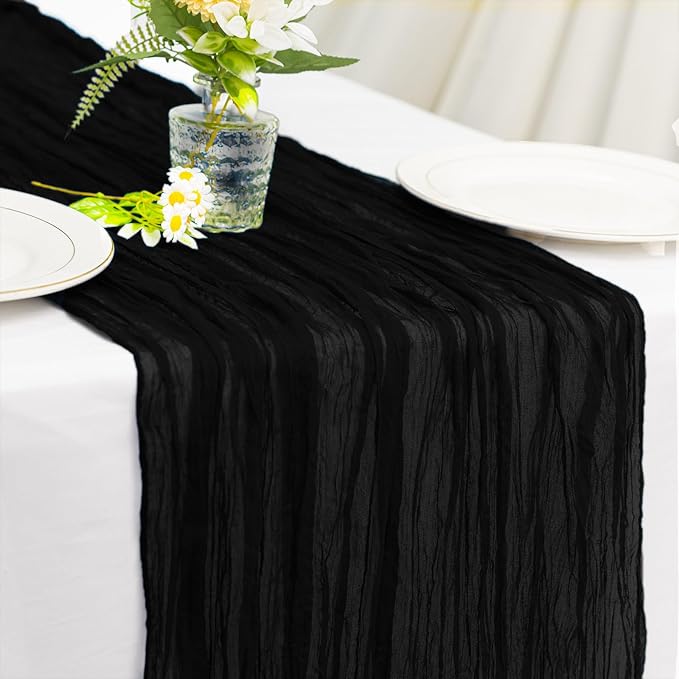 Black Cheesecloth Table Runner 21x120 Inch Gauze Table Runners Reusable Polyester 10ft Boho Rustic Cheese Cloth Table Runner for Wedding Party Baby Shower Birthday