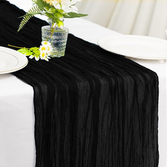 Black Cheesecloth Table Runner 21x120 Inch Gauze Table Runners Reusable Polyester 10ft Boho Rustic Cheese Cloth Table Runner for Wedding Party Baby Shower Birthday