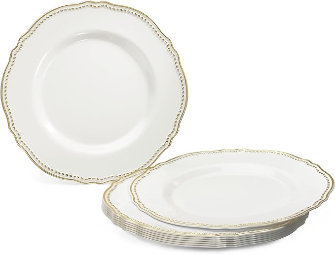 " OCCASIONS " 640pcs set (80 Guests)-Heavyweight Wedding Party Disposable Plastic Plate Set -80 x 10.25'' + 80 x 7.5'' + Silverware + Cups + Napkins (Rochelle White and Gold)