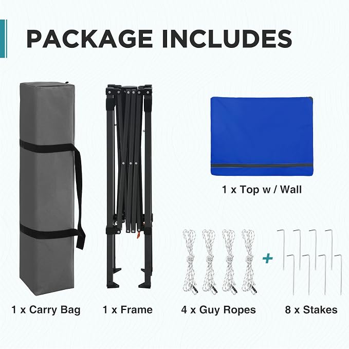 EAGLE PEAK 6x4 Instant Pop Up Canopy Tent with 1 Half Wall Panel, Straight Leg Sun Shelter, Portable Canopy with Carry Bag for Camping, Beach & Sports, Blue