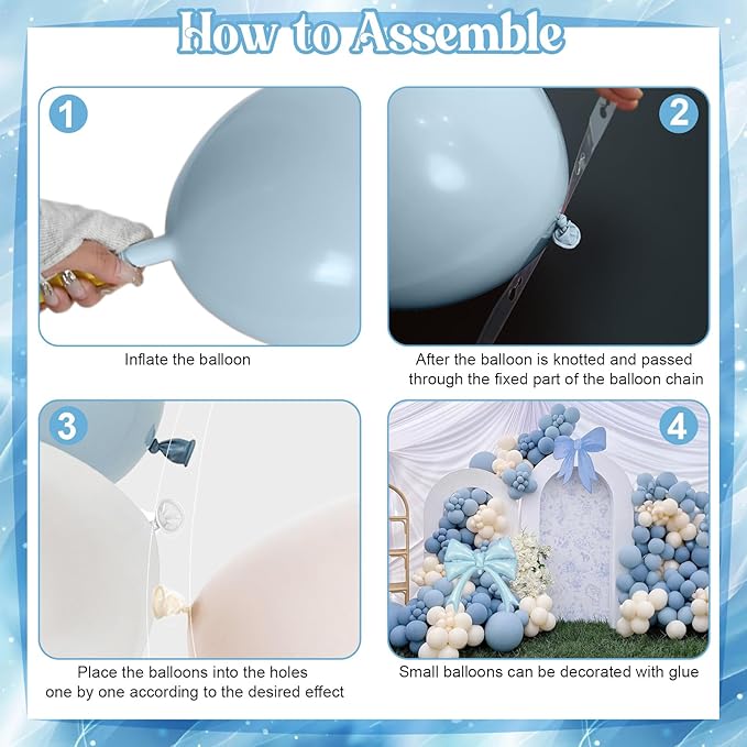 Dusty Blue Balloon Garland Arch Kit, 107PCS Dusty Fog Blue and White Balloons with Bow Balloon Decor for Coquette Birthday Baby Bridal Shower Wedding Party Decorations