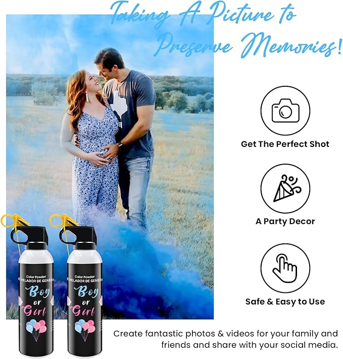 Gender Reveal Fire Extinguisher 2 Pack Boy Blue Extinguishers for Baby Reveal Gender Reveal Decorations Smoke with Power for Party Blue Smoke Color Powder for Reveal Party Ideas Color Run