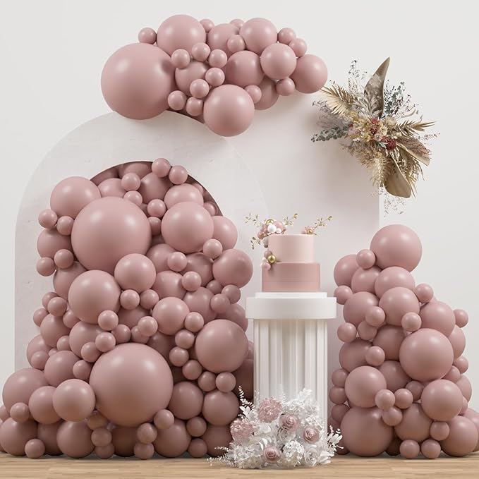 Dusty Pink Double Stuffed balloons Different Size 115Pcs 5/10/12/18 Inch Dusty Rose Matte Pink Balloons Garland Arch kit for Boho Birthday Baby Shower Bridal Shower Wedding Baptism Party