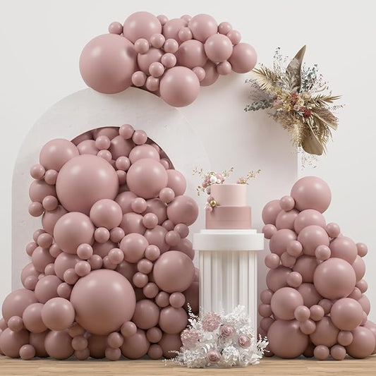 Dusty Pink Double Stuffed balloons Different Size 115Pcs 5/10/12/18 Inch Dusty Rose Matte Pink Balloons Garland Arch kit for Boho Birthday Baby Shower Bridal Shower Wedding Baptism Party