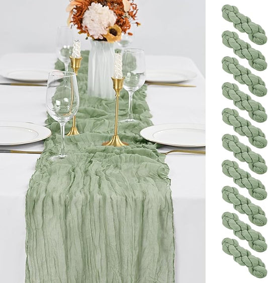 10 Pack Sage Green Table Runner 10Ft Cheesecloth Table Runner Boho Gauze Cheese Cloth Table Runners Romantic Long Sheer Fabric Table Runners for Wedding Party Bridal Shower