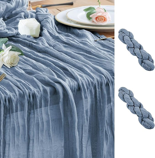 Wokceer Dusty Blue Cheesecloth Table Runner Spring 2Pack 10FT Boho Gauze Easter Cheese Cloth Table Runner for Party Long Rustic Sheer Runners for Baby Bridal Shower Wedding