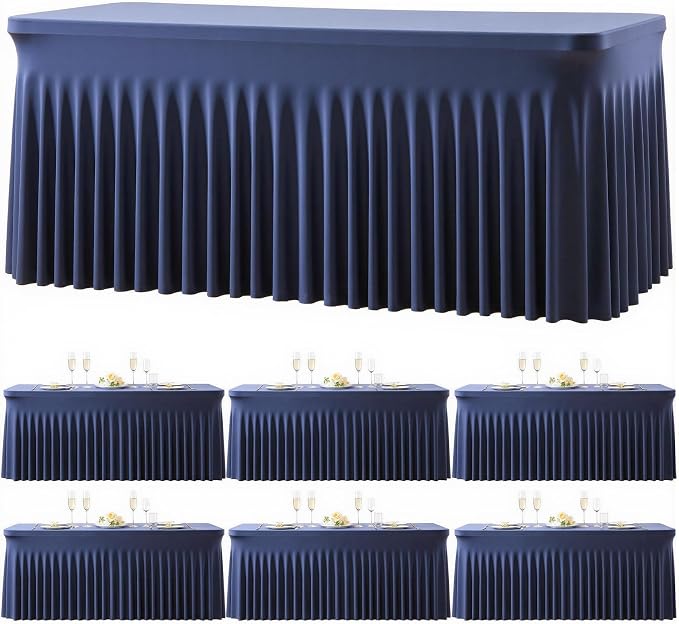 6 Pack Navy Blue Table Cloth for 6 Foot Rectangle Tables Spandex Fitted Tablecloth 6ft Stretch Table Covers Skirt Navy Blue Banquet Tablecloths Wrinkle Free Tablecloth for Party Wedding Birthday Event