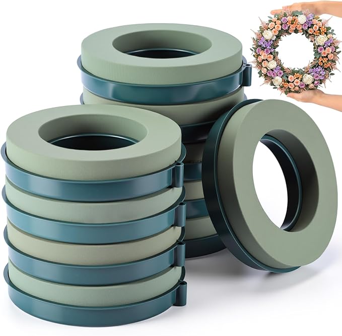 Joyfolk 10 Pcs 6 Inch Floral Foam Rings Round Green Flower Wet Foam Ring Flower Arrangement Kit for Florist Wedding Decoration for Birthdays, Home, Parties